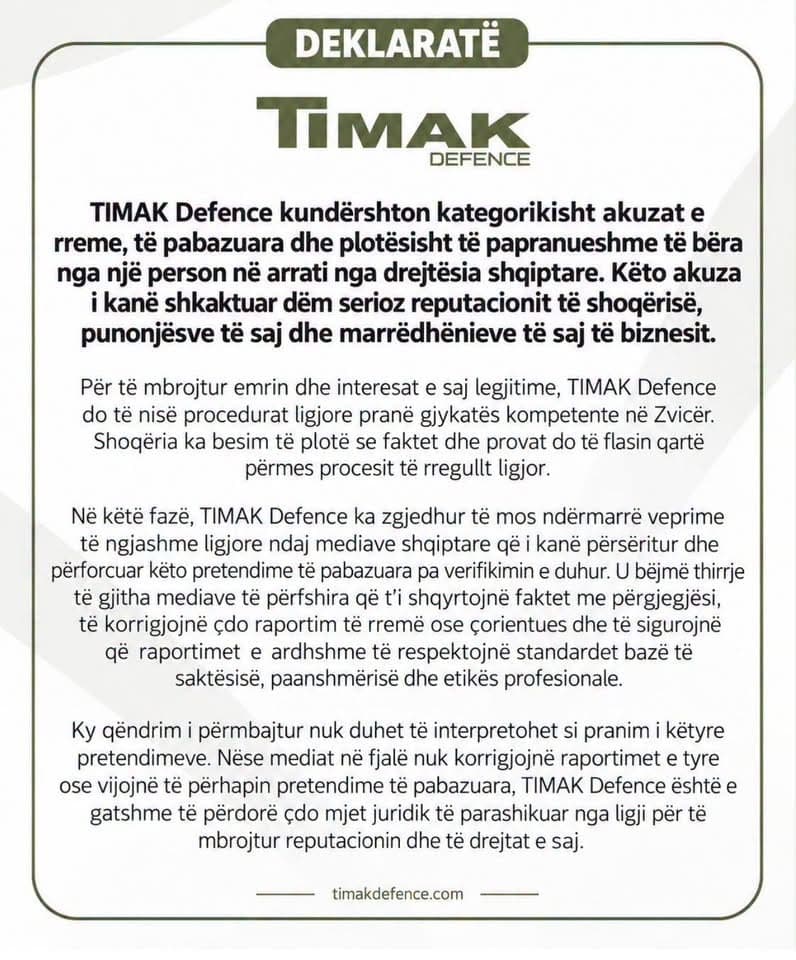 Slika uz članak: Gazetari: “TIMAK Defence”, para se të kërcënoni median, tregoni se çfarë bëni!