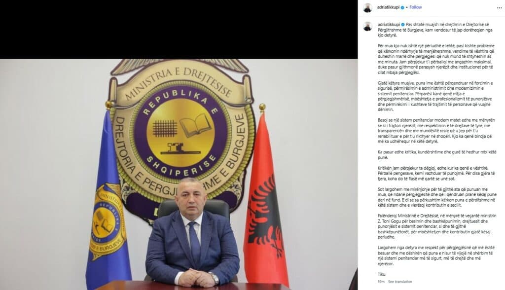 Slika uz članak: 7 muaj në detyrë, jep dorëheqjen drejtori i Përgjithshëm i Burgjeve, Kupi: U hodhën gurë mbi punën time…