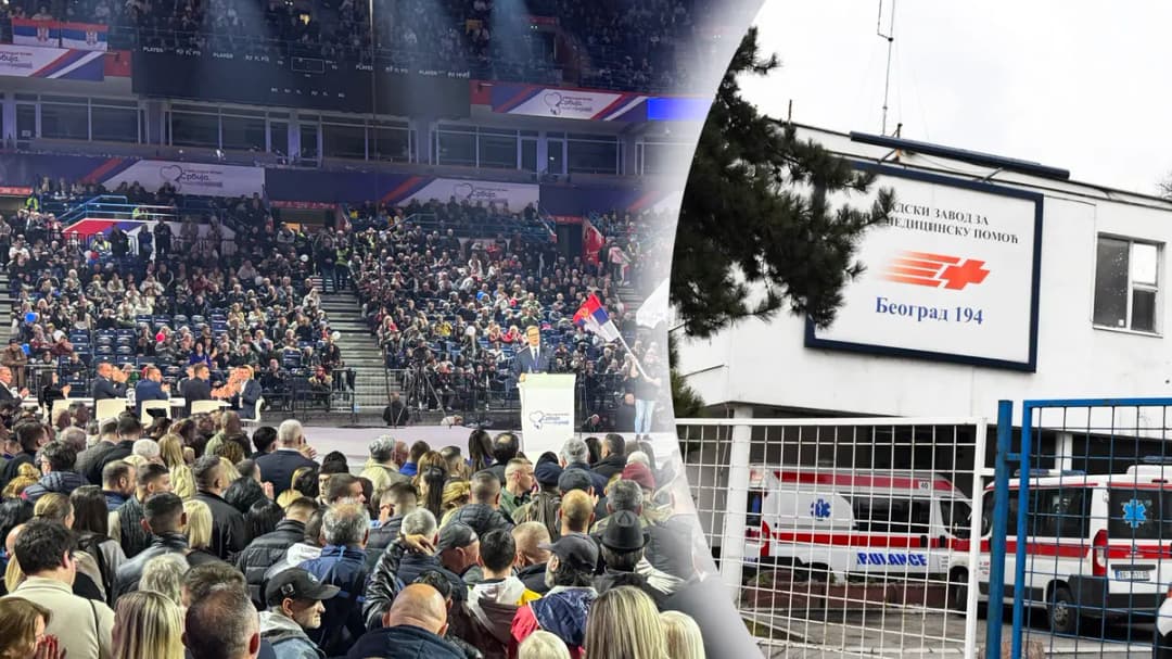 Slika uz članak: VIDEO Poslednje pripreme za miting SNS-a u Areni: Postavljaju se baneri i beli šatori ispred hale, pevaće turbofolk zvezde