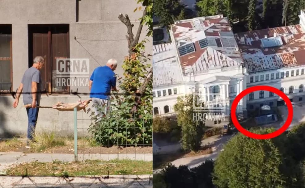 Slika uz članak: Okretali prase na ražnju ispred muzeja, a ljudi gledaju prizor u neverici: Zaposleni kažu da porodica domara godinama uzurpira njihov prostor