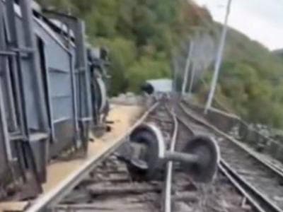 Slika uz članak: Katastrofa: pri Reki iztiril tovorni vlak, 11 vagonov zgrmelo v prepad #video