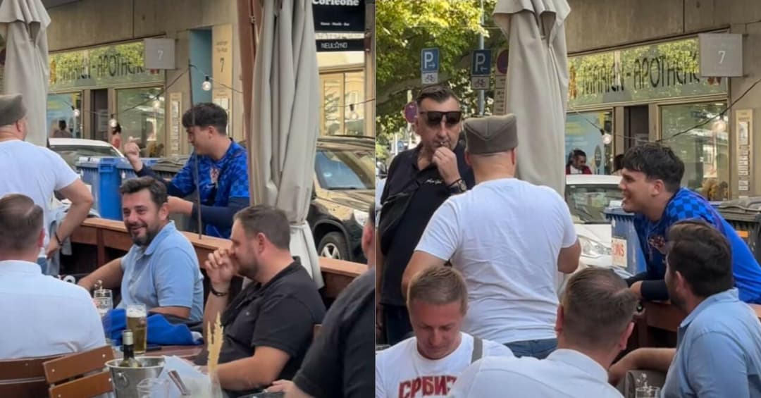 Slika uz članak: VIDEO: Nadrealna scena u Munchenu: u dresu Hrvatske prošao pored skupine sprskih navijača. Pogledajte što je uslijedilo