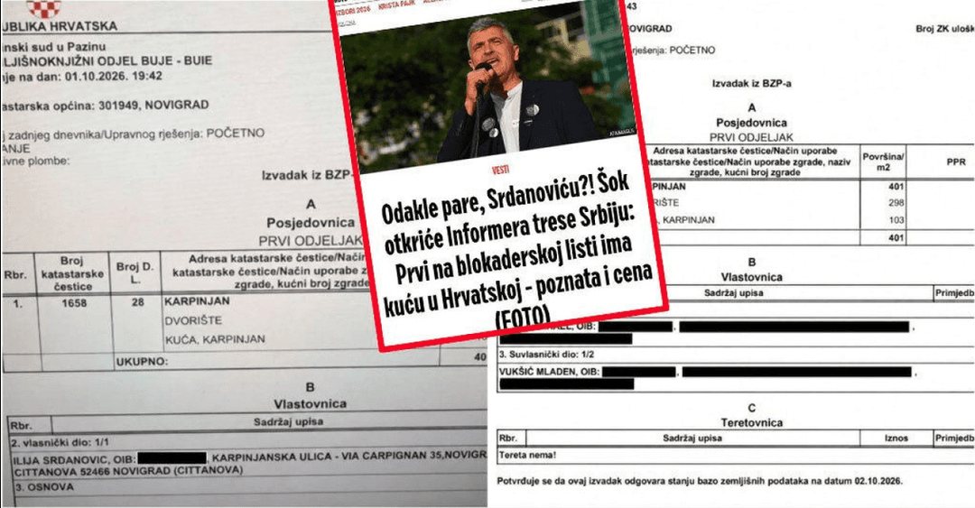 Slika uz članak: Nečuvena laž i podvala glavnog Vučićeva tabloida: oporbenom vođi pripisali kuću u Hrvatskoj; evo što ih je otkrilo