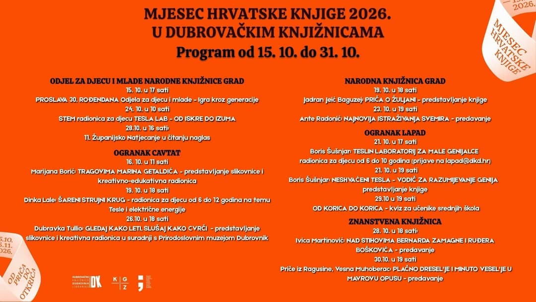 Slika uz članak: Program Mjeseca hrvatske knjige u listopadu: Pogledajte što vas sve očekuje u Dubrovačkim knjižnicama