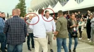 Slika uz članak: Milan Radoičić na predizbornom skupu SNS-a u Kragujevcu, snimljen pored Danila Vučića