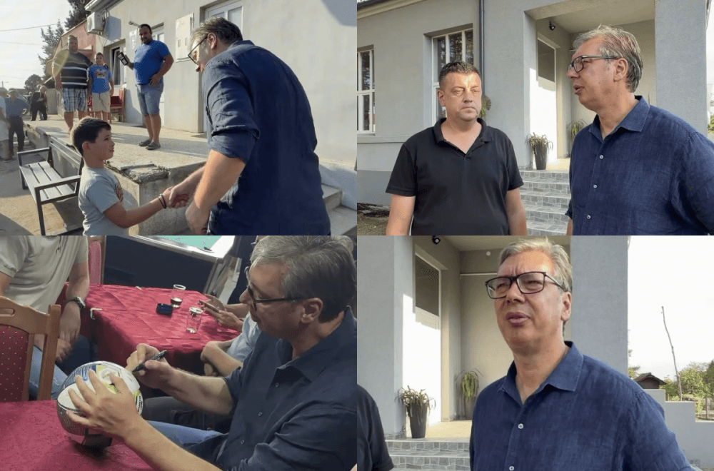 Slika uz članak: "Prvi put da predsednik dolazi kod nas"; Vučić posetio Bačinac: "Fudbal, kafana, a usput i ozbiljne stvari"
