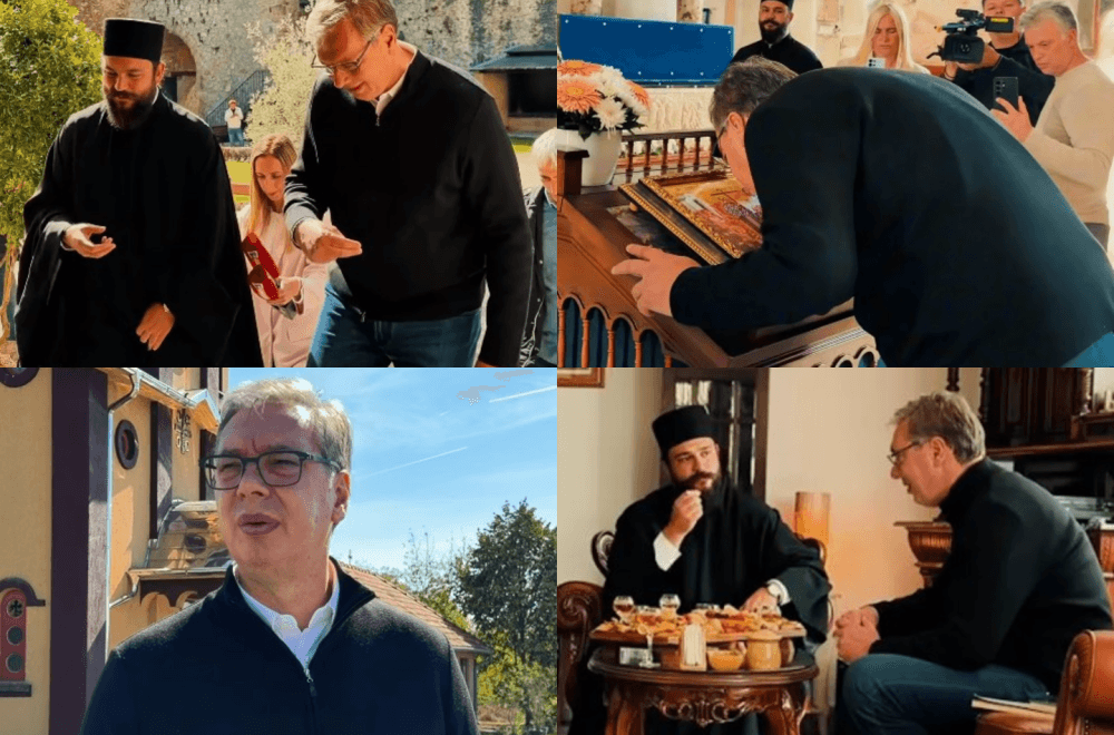 Slika uz članak: Vučić obilazi Srbiju; Razgovarao s narodom u selu Krušar; Posetio manastir Manasiju VIDEO