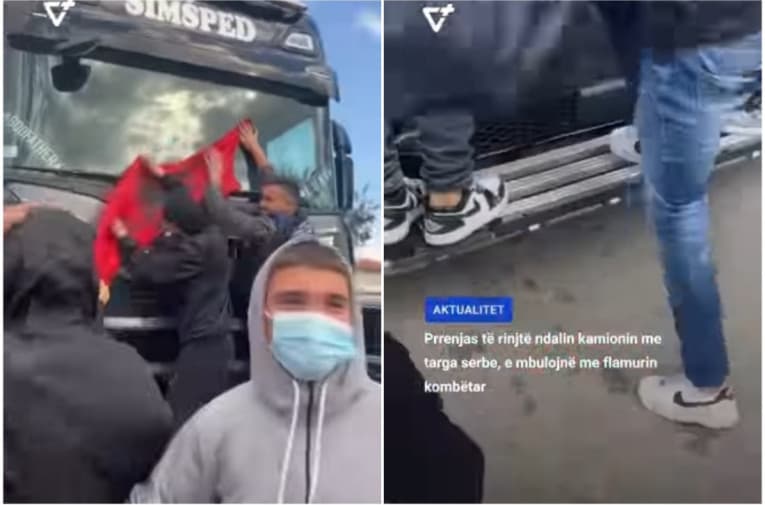Slika uz članak: Demonstranti u Albaniji napali srpski kamion: Protesti se pretvorili u izlive srbofobije, blokaderi ćute
