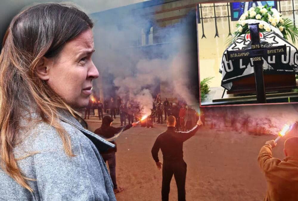 Slika uz članak: Navijači na groblju, bakljada ispred kapele: Kija objavila snimak sa sahrane Vladimira Vuletića