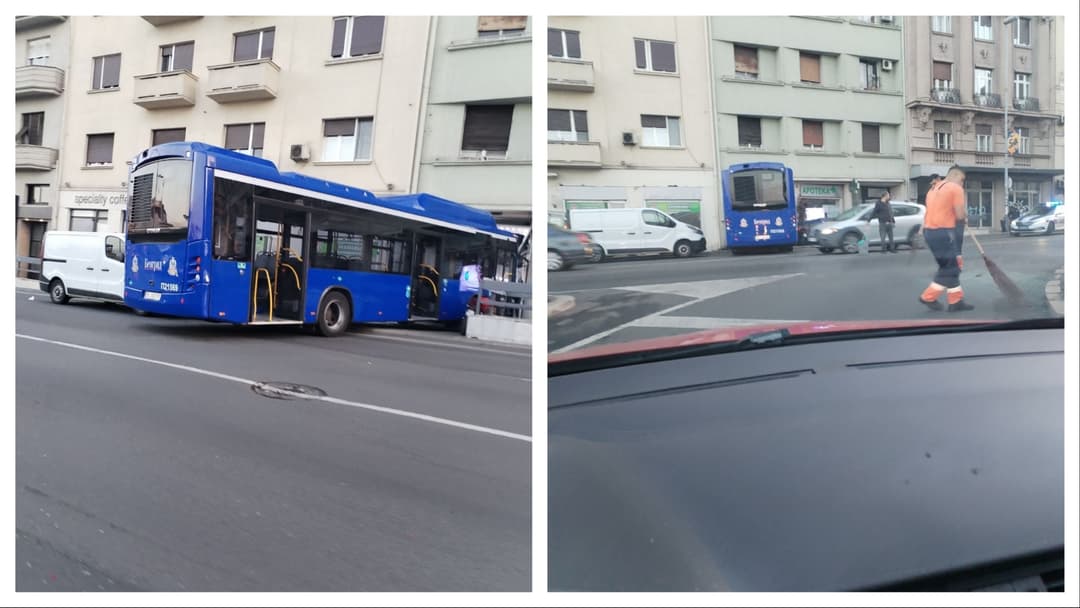 Slika uz članak: Neverovatan prizor u strogom centru Beograda: Pola autobusa viri iz zgrade na Zelenom vencu