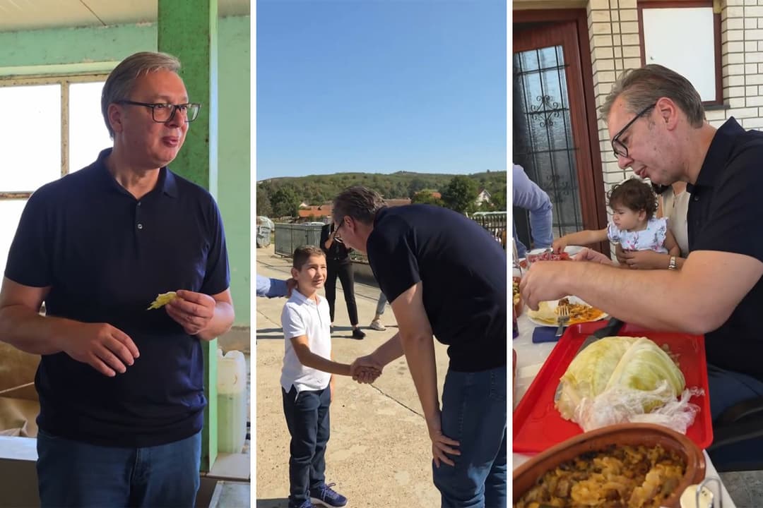 Slika uz članak: Vučić posetio porodicu Milivojević, probao kupus koji proizvode